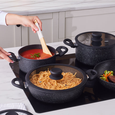 Karaca Nebula Granite 7-Piece Non-Stick Induction Cookware Set, Black