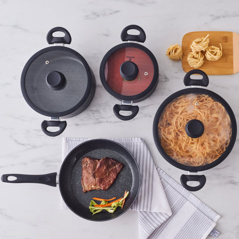 Karaca Nebula Granite 7-Piece Non-Stick Induction Cookware Set, Black