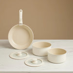 Karaca Ceramica Comfort 6-Piece Non-Stick Induction Detachable Cookware Set, Cream