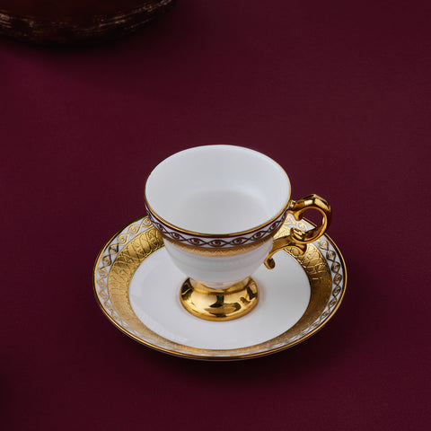 Karaca Hürrem Bone China 12-Piece Espresso Turkish Coffee Cup for 6 People, 90ml, White Gold