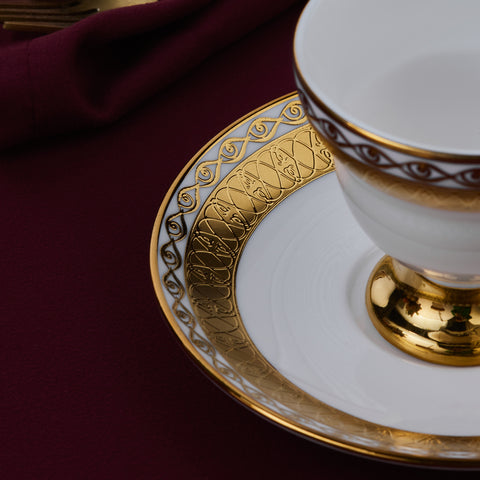 Karaca Hürrem Bone China 12-Piece Espresso Turkish Coffee Cup for 6 People, 90ml, White Gold