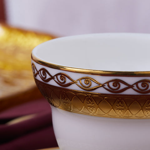 Karaca Hürrem Bone China 12-Piece Espresso Turkish Coffee Cup for 6 People, 90ml, White Gold