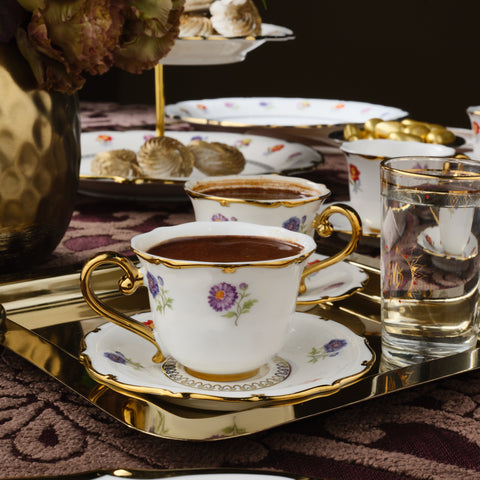 Karaca Royal Bone China Diana 12-Piece Espresso Turkish Coffee Cup for 6 People, 90ml, White Gold