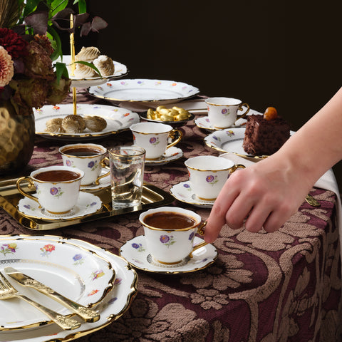 Karaca Royal Bone China Diana 12-Piece Espresso Turkish Coffee Cup for 6 People, 90ml, White Gold