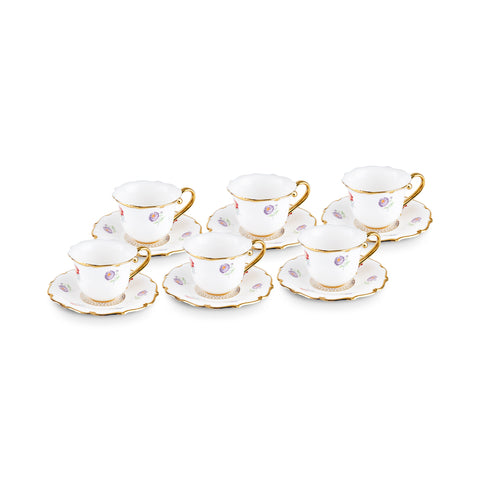 Karaca Royal Bone China Diana 12-Piece Espresso Turkish Coffee Cup for 6 People, 90ml, White Gold