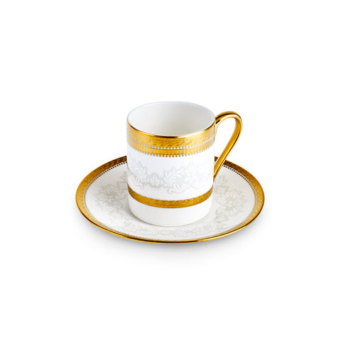 Karaca Royal Bone China Charlotte 12-Piece Espresso Turkish Coffee Cup for 6 People, 90ml, Gold