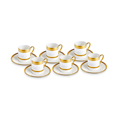 Karaca Royal Bone China Charlotte 12-Piece Espresso Turkish Coffee Cup for 6 People, 90ml, Gold