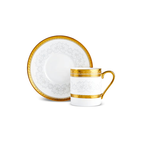 Karaca Royal Bone China Charlotte 12-Piece Espresso Turkish Coffee Cup for 6 People, 90ml, Gold