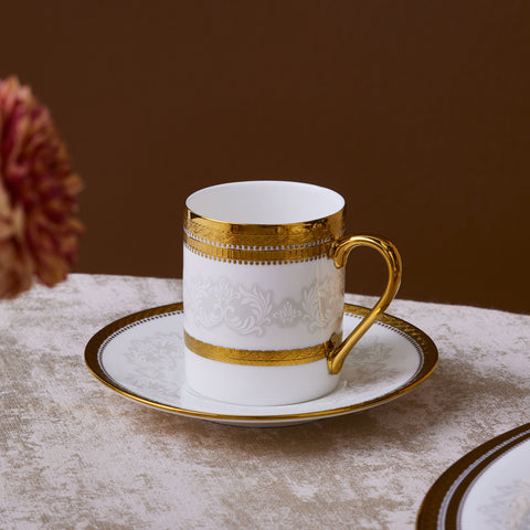 Karaca Royal Bone China Charlotte 12-Piece Espresso Turkish Coffee Cup for 6 People, 90ml, Gold