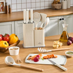 Karaca Massimo 12-Piece Knife Block Set, Chopping Board and Kitchen Utensil Set, Cream