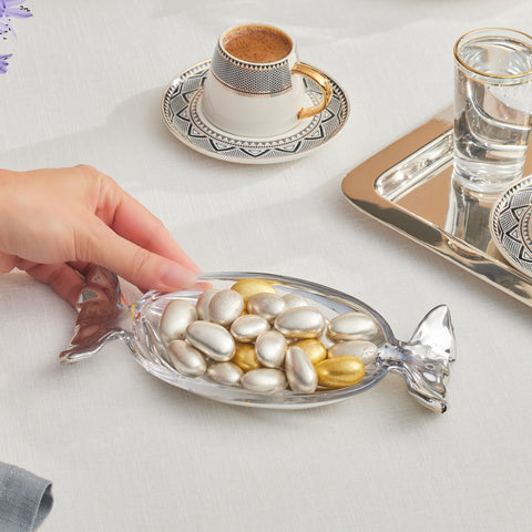 Karaca Candy Glass Decorative Plate, 20cm, Silver