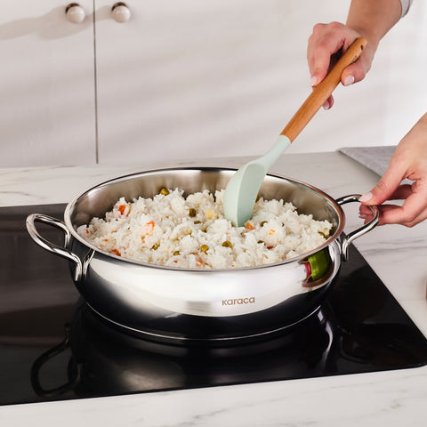 Karaca Emirgan Stainless Steel Shallow Casserole with Lid, 30cm, Silver