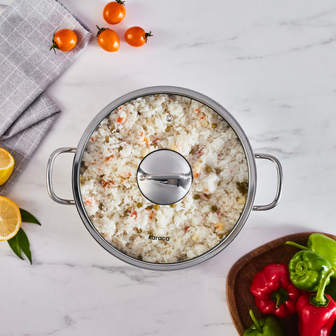 Karaca Emirgan Stainless Steel Shallow Casserole with Lid, 30cm, Silver