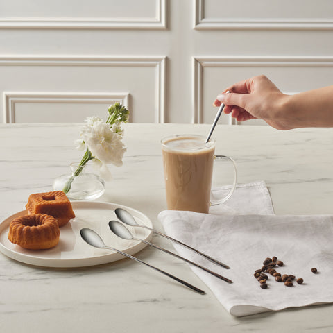 Karaca Boreas 4-Piece Stainless Steel Latte Spoon, Silver