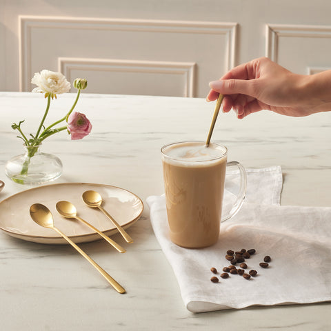Karaca Boreas 4-Piece Stainless Steel Latte Spoon, Gold