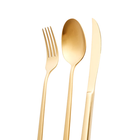 Karaca Tivoli 30-Piece Stainless Steel Cutlery Set for 6 People, Matte Gold