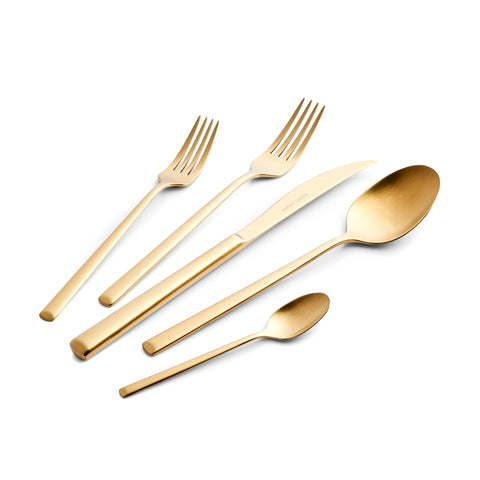 Karaca Tivoli 30-Piece Stainless Steel Cutlery Set for 6 People, Matte Gold