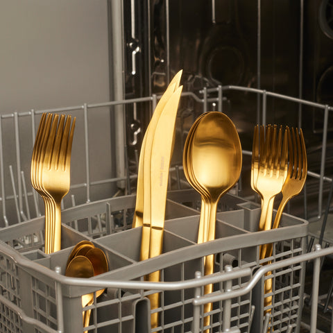 Karaca Tivoli 30-Piece Stainless Steel Cutlery Set for 6 People, Matte Gold