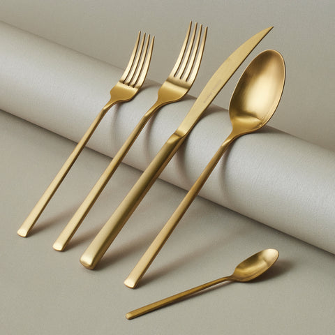 Karaca Tivoli 30-Piece Stainless Steel Cutlery Set for 6 People, Matte Gold