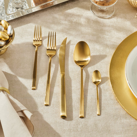 Karaca Tivoli 30-Piece Stainless Steel Cutlery Set for 6 People, Matte Gold