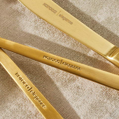 Karaca Tivoli 30-Piece Stainless Steel Cutlery Set for 6 People, Matte Gold