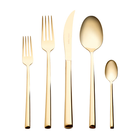 Karaca Tivoli 30-Piece Stainless Steel Cutlery Set for 6 People, Shiny Gold