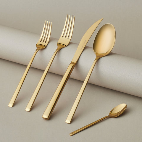 Karaca Tivoli 30-Piece Stainless Steel Cutlery Set for 6 People, Shiny Gold