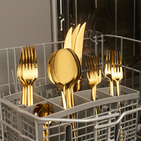 Karaca Tivoli 30-Piece Stainless Steel Cutlery Set for 6 People, Shiny Gold