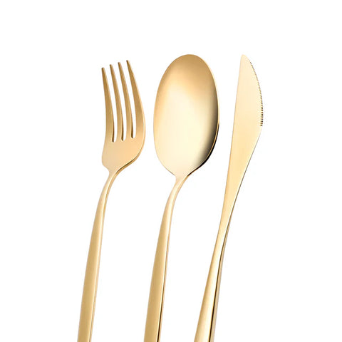 Karaca Lizbon 30-Piece Stainless Steel Cutlery Set for 6 People, Shiny Gold