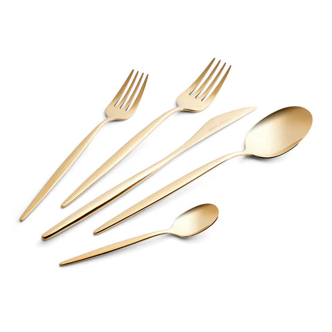 Karaca Lizbon 30-Piece Stainless Steel Cutlery Set for 6 People, Shiny Gold