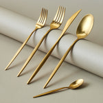 Karaca Lizbon 30-Piece Stainless Steel Cutlery Set for 6 People, Matte Gold