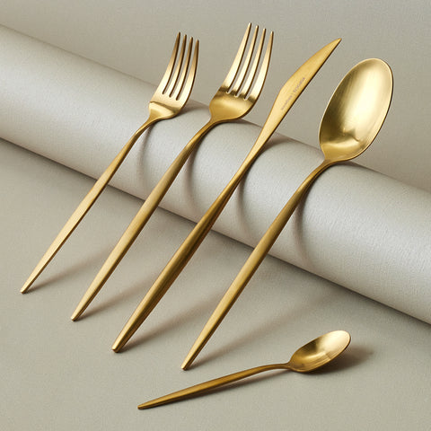 Karaca Lizbon 30-Piece Stainless Steel Cutlery Set for 6 People, Matte Gold