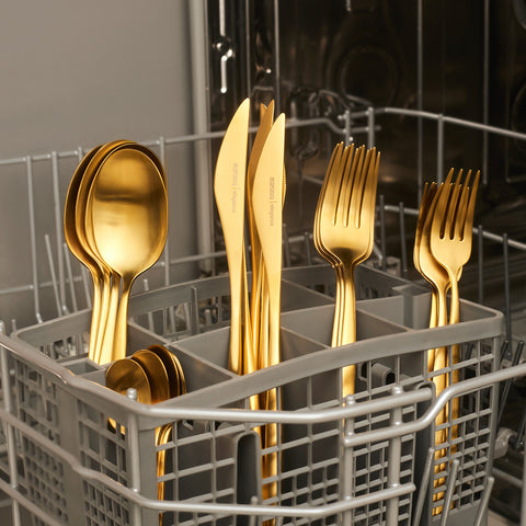 Karaca Lizbon 30-Piece Stainless Steel Cutlery Set for 6 People, Matte Gold