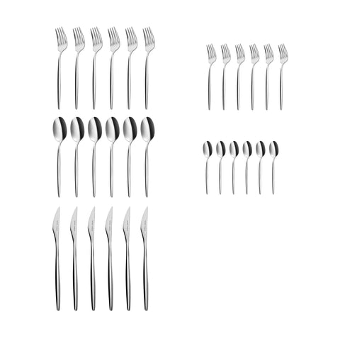 Karaca Lizbon 30-Piece Stainless Steel Cutlery Set for 6 People, Silver