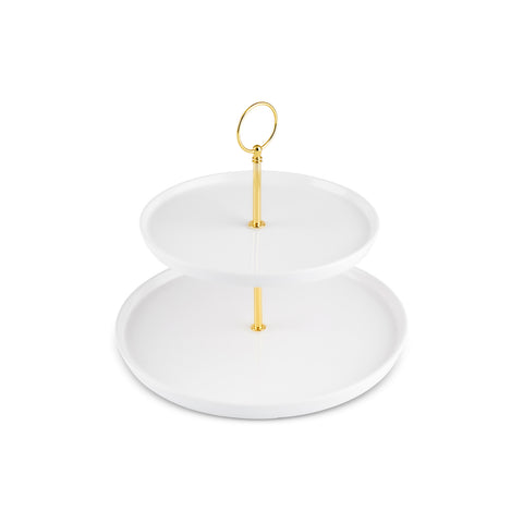 Karaca Salvare Bone China 2-Tier Cake Stand, White