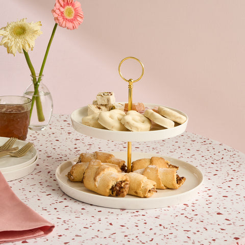 Karaca Salvare Bone China 2-Tier Cake Stand, White