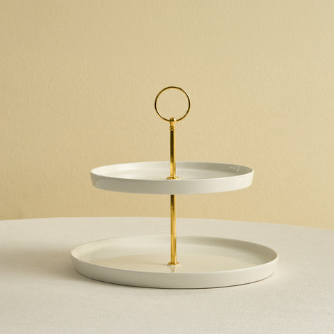 Karaca Salvare Bone China 2-Tier Cake Stand, White