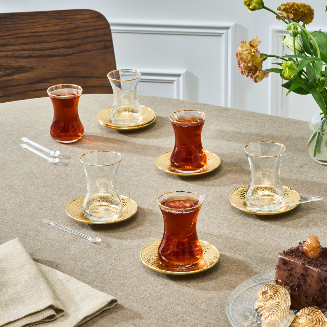 Karaca Ada 18-Piece Turkish Tea Set for 6 People, 130ml, Gold