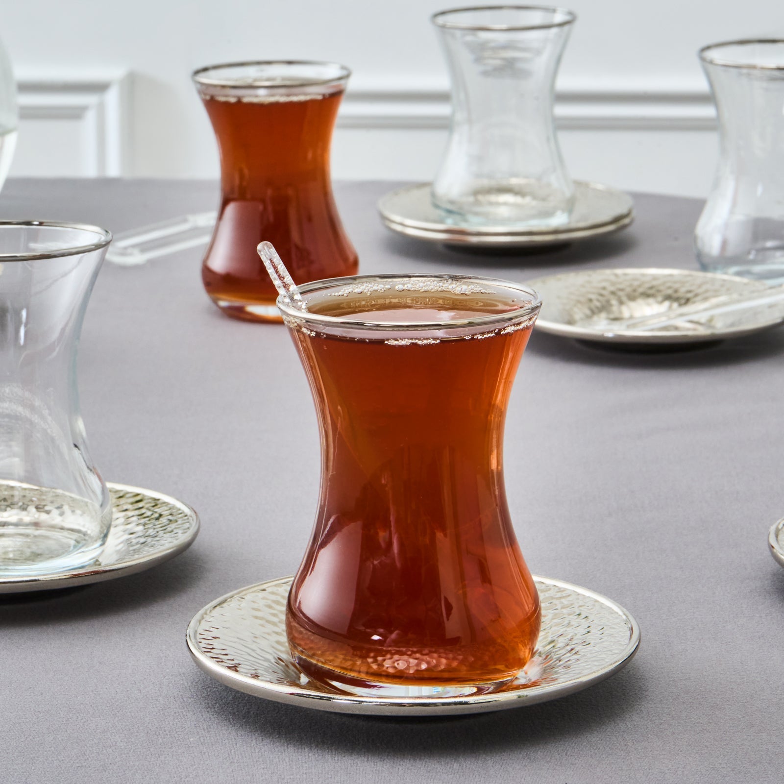 Karaca Ada 18-Piece Turkish Tea Set for 6 People, 130ml, Platin