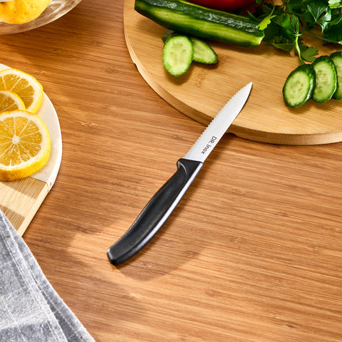 Dr.Inox Serrated Stainless Steel Utility Knife, 21cm, Black