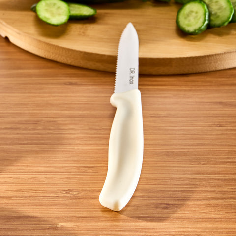 Dr.Inox Serrated Stainless Steel Utility Knife, 21cm, Cream