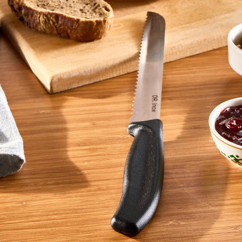 Dr.Inox Stainless Steel Bread Knife, 32cm, Black