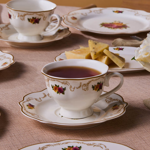 Karaca Forever Bone China Antique 26-Piece Serveware Set for 6 People, Gold