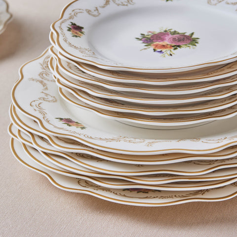 Karaca Forever Bone China Antique 26-Piece Serveware Set for 6 People, Gold