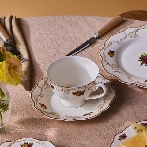 Karaca Forever Bone China Antique 26-Piece Serveware Set for 6 People, Gold