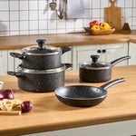 Cookplus Aura Roller 7 Pieces Non-Stick Induction Cookware Set, Black