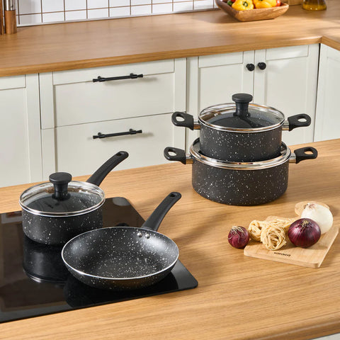 Cookplus Aura Roller 7 Pieces Non-Stick Induction Cookware Set, Black