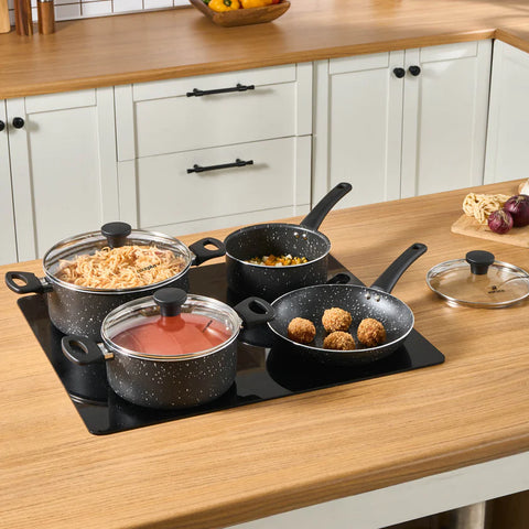 Cookplus Aura Roller 7 Pieces Non-Stick Induction Cookware Set, Black