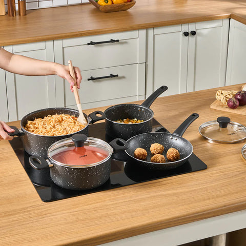 Cookplus Aura Roller 7 Pieces Non-Stick Induction Cookware Set, Black