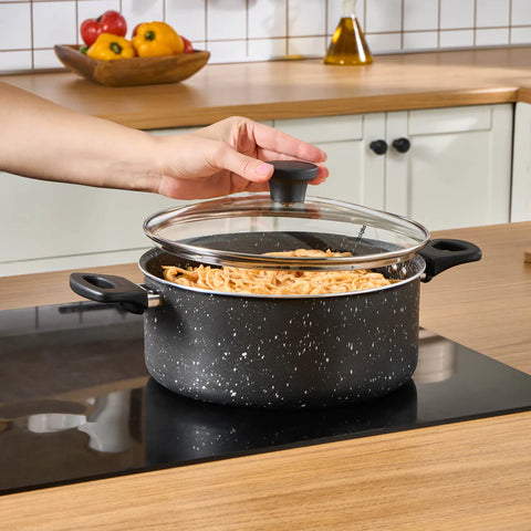 Cookplus Aura Roller 7 Pieces Non-Stick Induction Cookware Set, Black